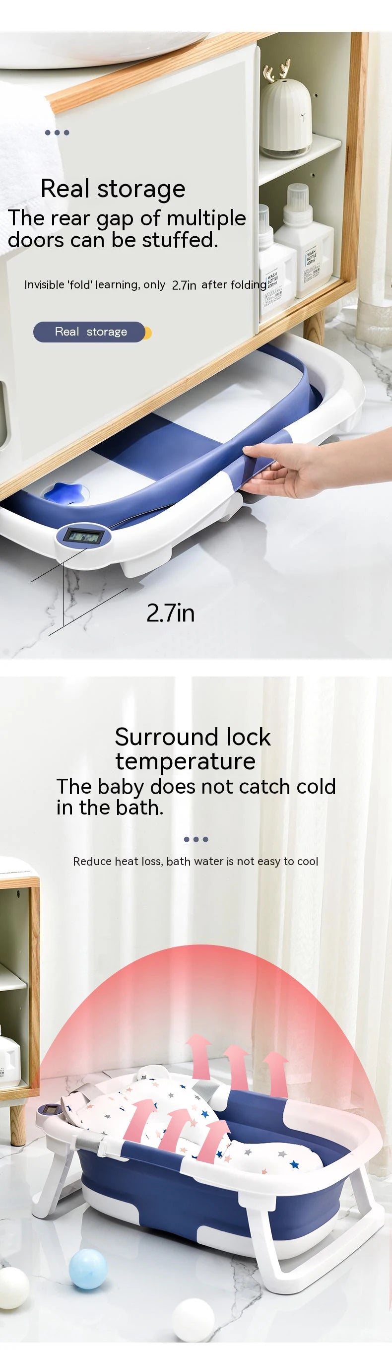 Baignoire Pliable pour Bébé avec Indicateur de Température – Silicone Antidérapant