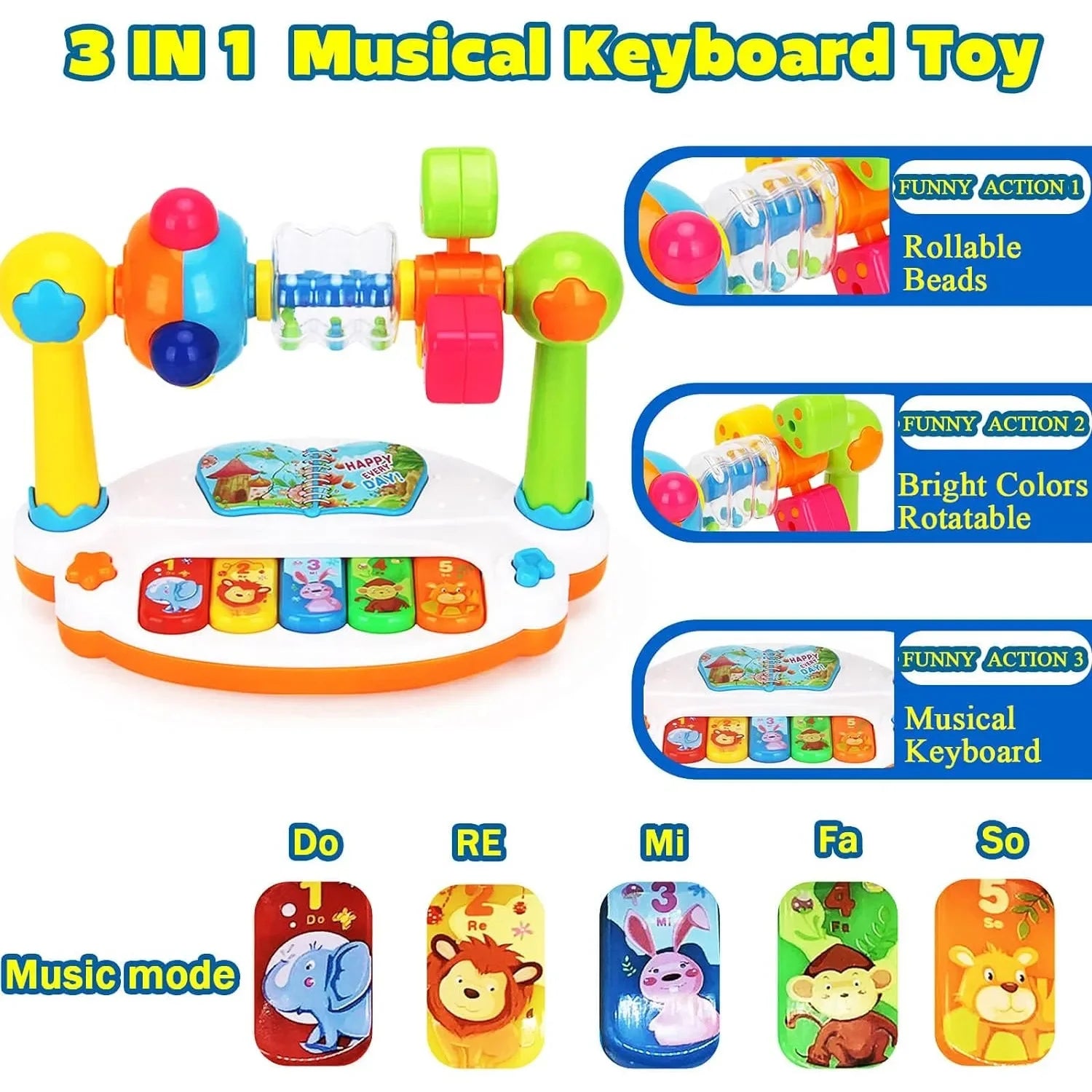 Piano Musical Rotatif pour Enfants – Jouet Éducatif Lumineux & Sonore